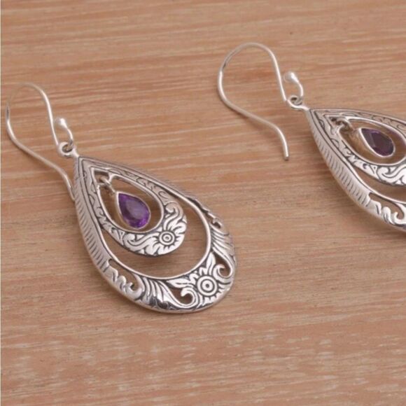 Purple Teardrop Earrings A1290 - Picture 2 of 3